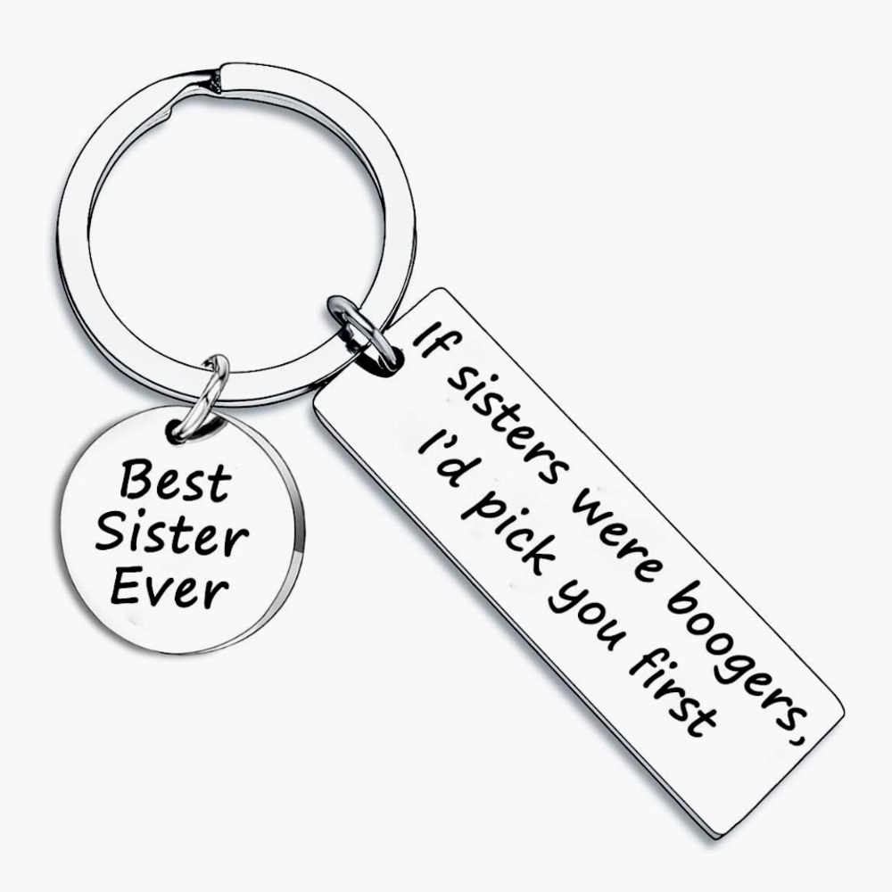 Engraved Sister Keychain with Charms